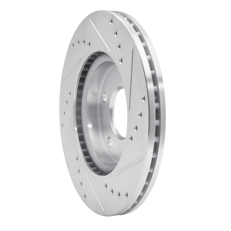 Nissan Sentra Brake Rotor (1) - Front Left - R1 Concepts - Drilled & Slotted - Silver - `13-`19